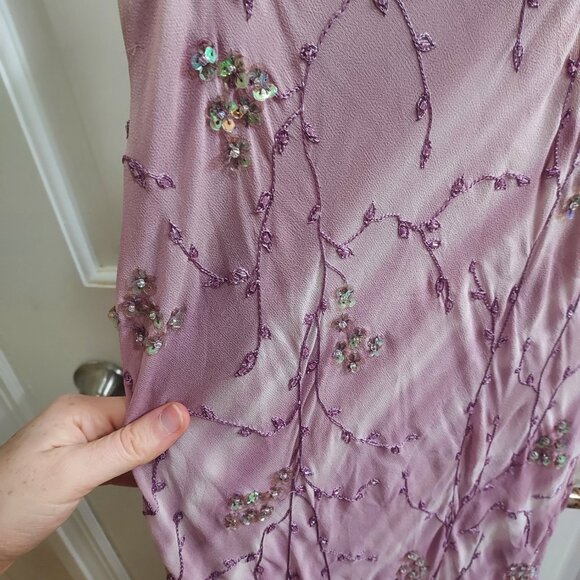 TANNER FLETCHER Celeste Mauve Floral Sequin Chiffon Slip Dress - Picture 11 of 12